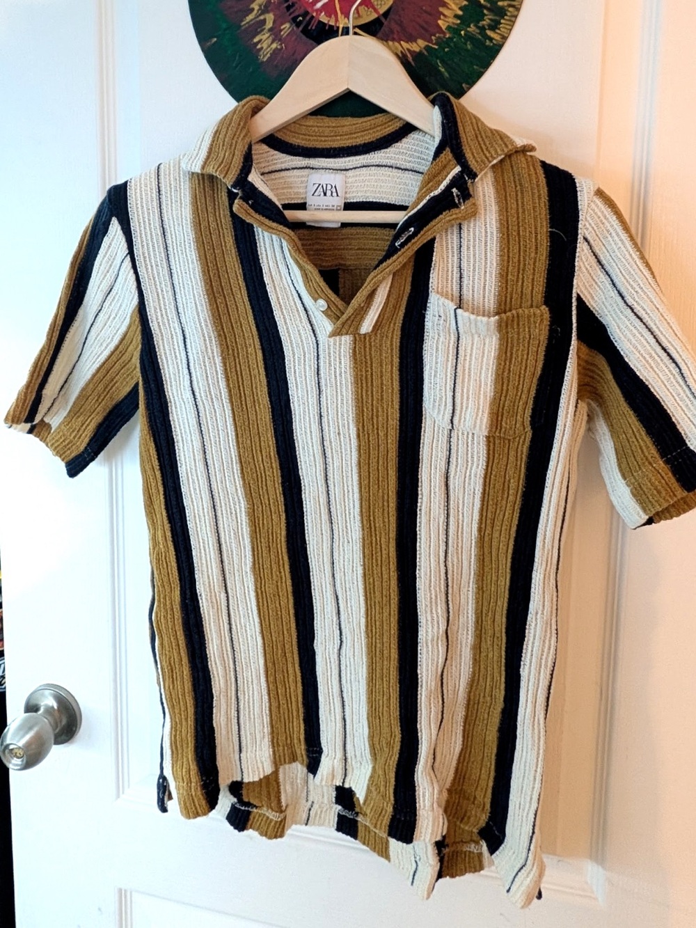 Zara Striped Short-Sleeve Polo in Mustard, Black & Cream